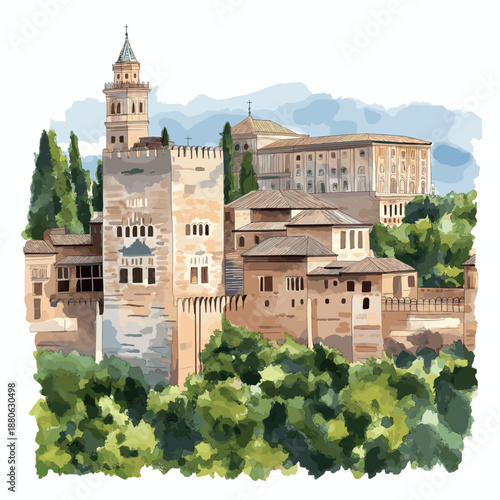 Alhambra. Alhambra watercolor vector illustration