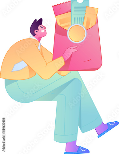 Vector flat gradient illustration of a character holding a red envelope and celebrating Chinese New Year.
