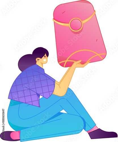 Vector flat gradient illustration of a character holding a red envelope and celebrating Chinese New Year.
