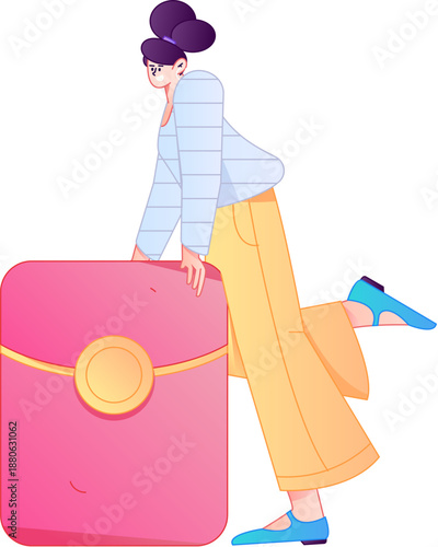 Vector flat gradient illustration of a character holding a red envelope and celebrating Chinese New Year.
