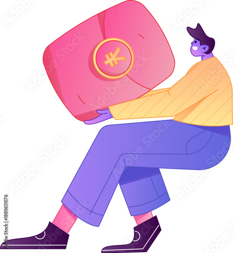 Vector flat gradient illustration of a character holding a red envelope and celebrating Chinese New Year.
