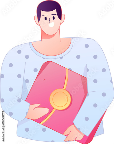 Vector flat gradient illustration of a character holding a red envelope and celebrating Chinese New Year.
