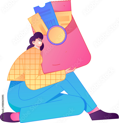 Vector flat gradient illustration of a character holding a red envelope and celebrating Chinese New Year.
