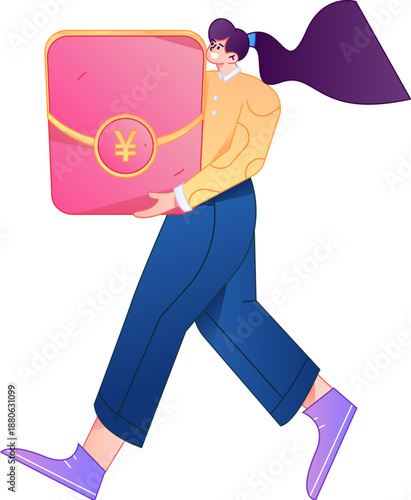 Vector flat gradient illustration of a character holding a red envelope and celebrating Chinese New Year.
