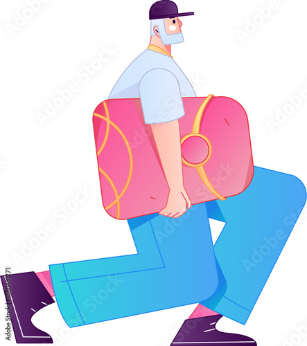 Vector flat gradient illustration of a character holding a red envelope and celebrating Chinese New Year.
