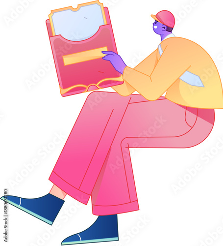 Vector flat gradient illustration of a character holding a red envelope and celebrating Chinese New Year.
