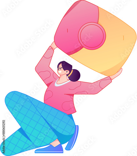 Vector flat gradient illustration of a character holding a red envelope and celebrating Chinese New Year.
