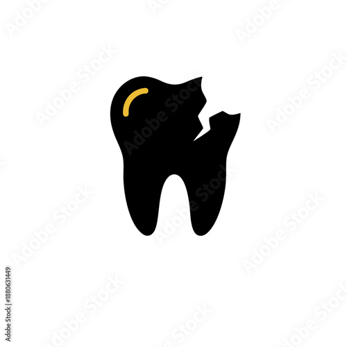 Minimalist vector graphic of a broken tooth, symbolizing common dental health issues and the importance of oral care