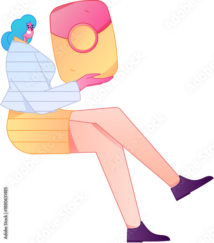 Vector flat gradient illustration of a character holding a red envelope and celebrating Chinese New Year.
