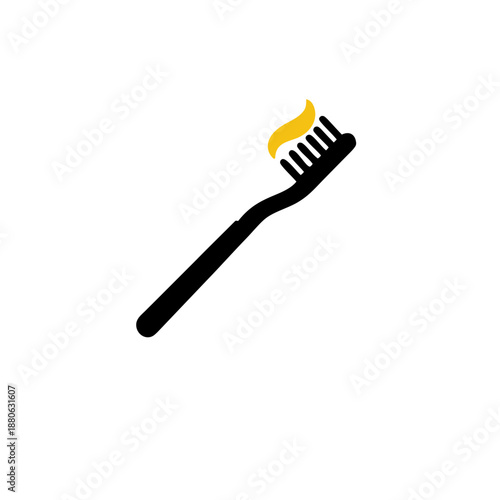 Toothbrush with yellow toothpaste icon for dental hygiene and oral care