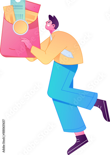 Vector flat gradient illustration of a character holding a red envelope and celebrating Chinese New Year.
