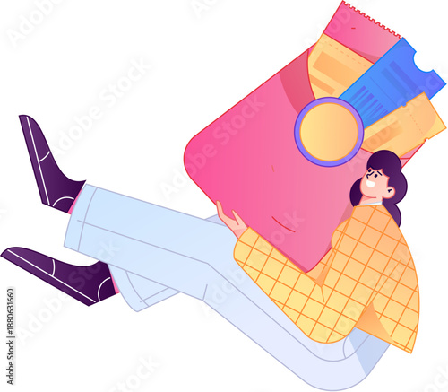 Vector flat gradient illustration of a character holding a red envelope and celebrating Chinese New Year.
