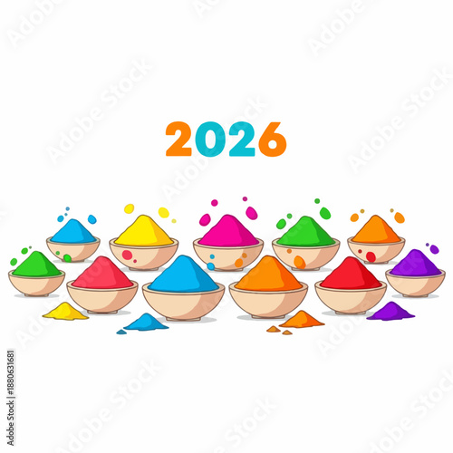 Bowls of Colorful Holi Powder - Traditional Festival Ingredients for 2026 Celebration