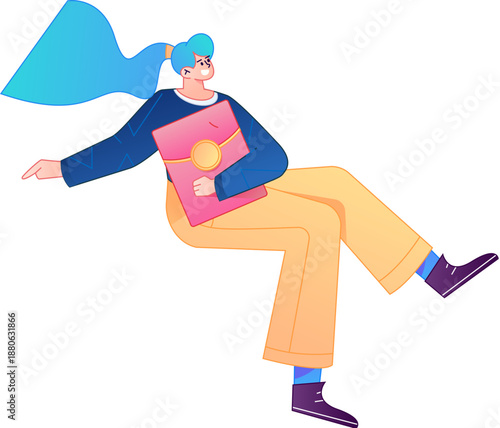 Vector flat gradient illustration of a character holding a red envelope and celebrating Chinese New Year.
