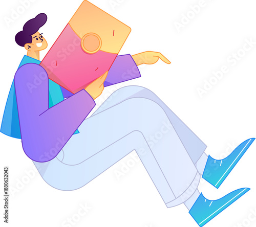 Vector flat gradient illustration of a character holding a red envelope and celebrating Chinese New Year.
