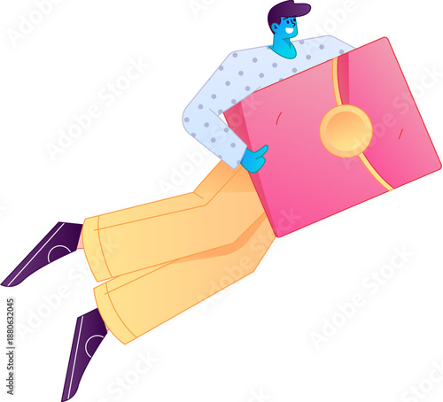 Vector flat gradient illustration of a character holding a red envelope and celebrating Chinese New Year.
