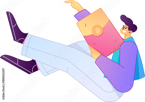 Vector flat gradient illustration of a character holding a red envelope and celebrating Chinese New Year.
