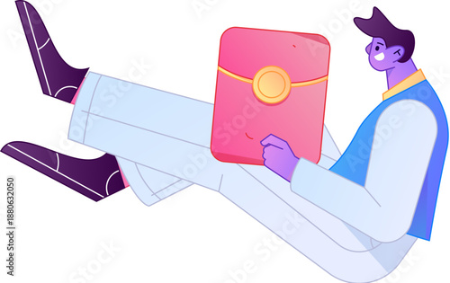 Vector flat gradient illustration of a character holding a red envelope and celebrating Chinese New Year.
