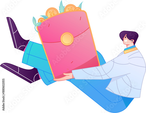 Vector flat gradient illustration of a character holding a red envelope and celebrating Chinese New Year.
