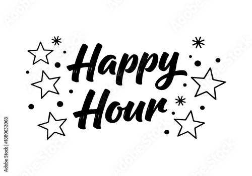 Happy Hour Celebration with Stars and Dots Decorative Graphic