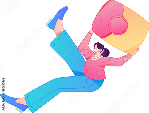 Vector flat gradient illustration of a character holding a red envelope and celebrating Chinese New Year.
