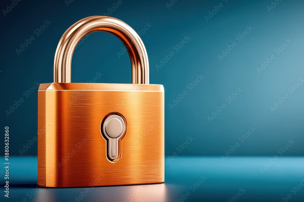 Naklejka premium Secure Copper Padlock: A Symbol of Cybersecurity and Data Protection in a Digital World