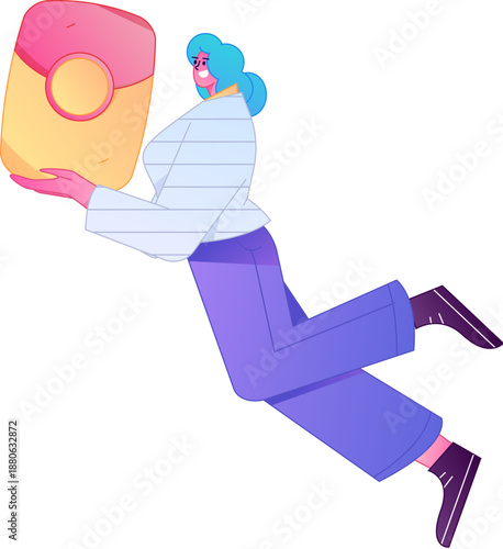 Vector flat gradient illustration of a character holding a red envelope and celebrating Chinese New Year.
