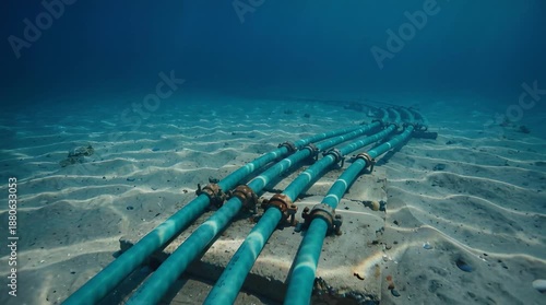 Underwater Cable System on Sandy Seabed With Clear Blue Water and Sunlight
