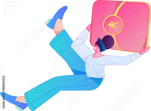 Vector flat gradient illustration of a character holding a red envelope and celebrating Chinese New Year.
