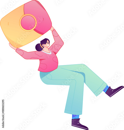 Vector flat gradient illustration of a character holding a red envelope and celebrating Chinese New Year.
