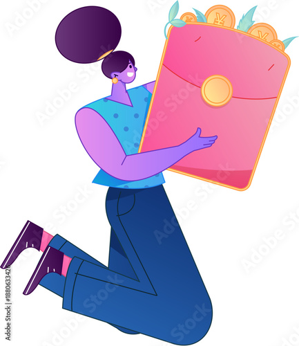 Vector flat gradient illustration of a character holding a red envelope and celebrating Chinese New Year.
