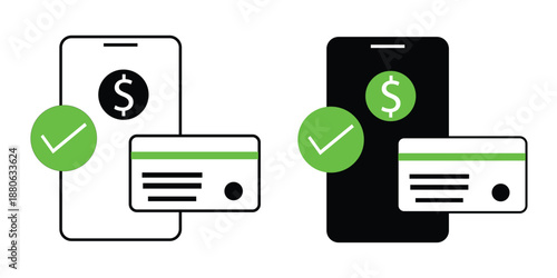 Secure Mobile Payment Icon with Smartphone and Credit Card Verification