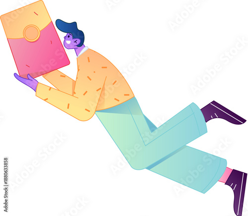Vector flat gradient illustration of a character holding a red envelope and celebrating Chinese New Year.
