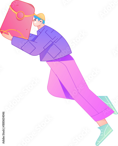 Vector flat gradient illustration of a character holding a red envelope and celebrating Chinese New Year.
