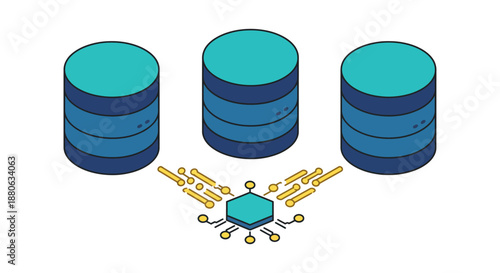 data management system illustrating secure data flow between distributed databases and a central processor for cloud architecture solutions.