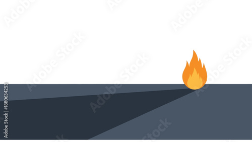 fire illustration with orange flame casting long shadow on dark minimalist surface conceptual graphic resource for energy and warning concepts