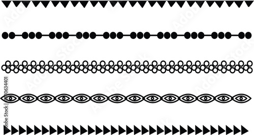 Photos Collection of five black decorative horizontal border dividers with geometric pa