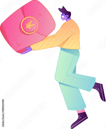 Vector flat gradient illustration of a character holding a red envelope and celebrating Chinese New Year.
