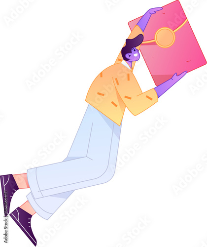 Vector flat gradient illustration of a character holding a red envelope and celebrating Chinese New Year.
