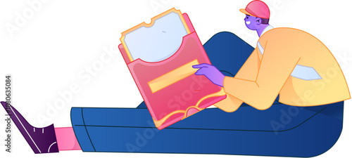 Vector flat gradient illustration of a character holding a red envelope and celebrating Chinese New Year.
