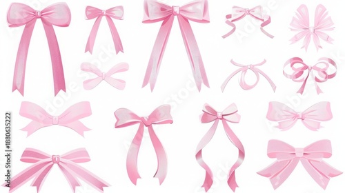 Minimal Ribbon Bows Set Illustration on White Background