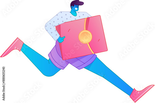 Vector flat gradient illustration of a character holding a red envelope and celebrating Chinese New Year.

