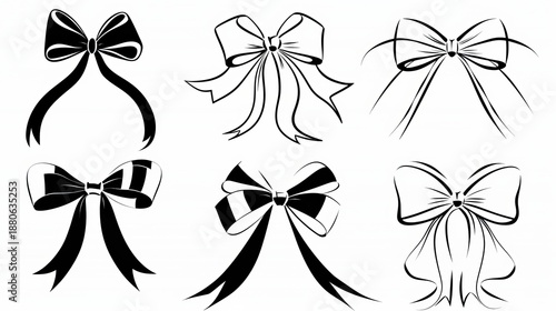 Minimal Ribbon Bows Set Illustration on White Background
