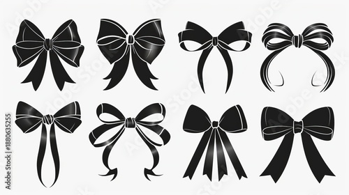 Minimal Ribbon Bows Set Illustration on White Background