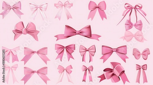 Minimal Ribbon Bows Set Illustration on White Background