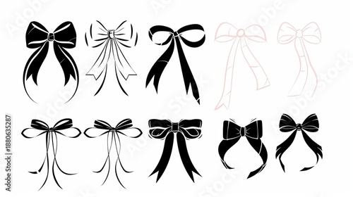 Minimal Ribbon Bows Set Illustration on White Background