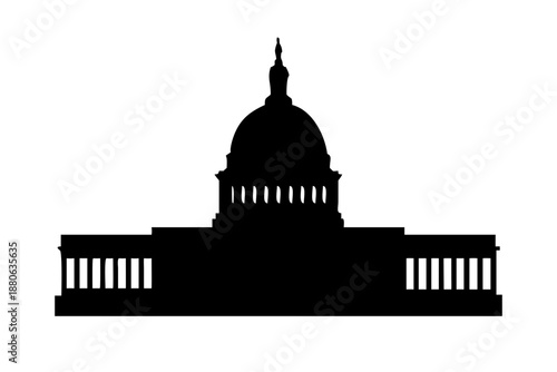 Black Silhouette Vector Icon of the United States Capitol Building Government Landmark Isolated on White