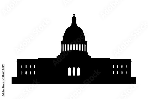 Black Silhouette Vector Icon of the United States Capitol Building Government Landmark Isolated on White