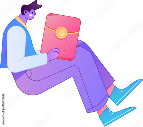 Vector flat gradient illustration of a character holding a red envelope and celebrating Chinese New Year.
