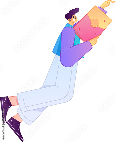 Vector flat gradient illustration of a character holding a red envelope and celebrating Chinese New Year.
